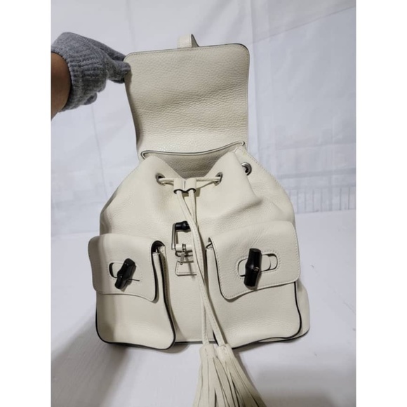 Authentic Gucci Bamboo Rucksack Fringe Backpack Off-White - Picture 12 of 13
